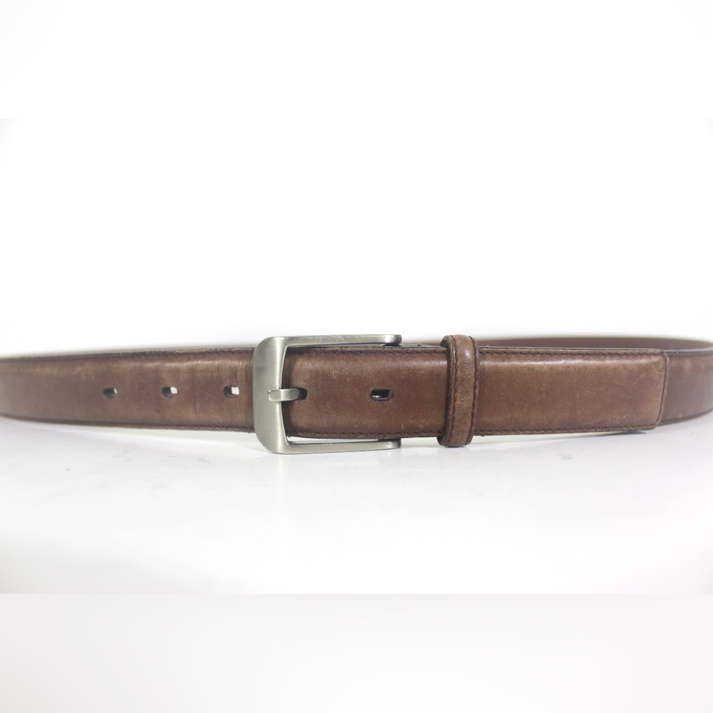Distressed Tan Italian Calfskin Leather Belt with Silver Buckle unisex Mens Belt